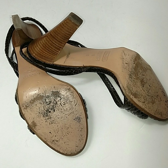 Coach Brown Snake Print Strappy Heeled Sandals - Picture 5 of 7